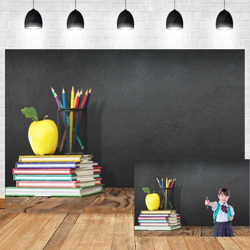 Leyiyi 10x8ft Welcome Back to School Backdrop School Season Old Classroom Banner Vintage Desk Blackboard Colored Pens Note Books Apple Photography Background Kids Portrait Studio Prop Vinyl Banner - Image 1
